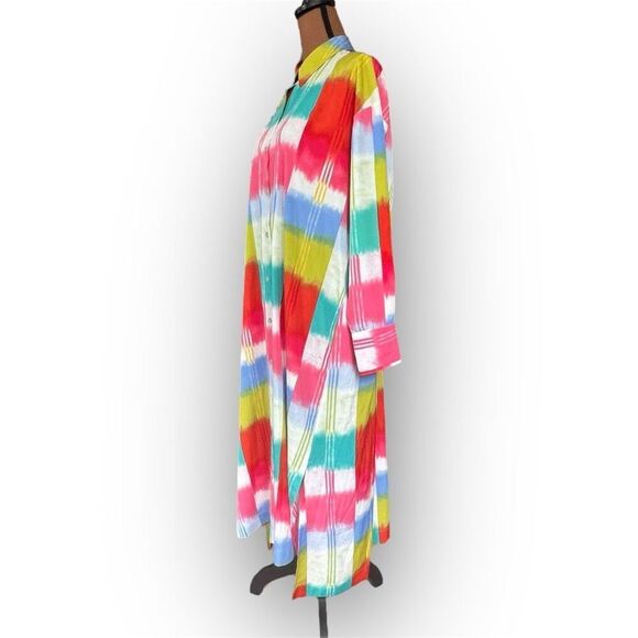 Natori Boro Kaftan Button Down Dress Colorful Turquiose Geometric Women’s Medium - Picture 5 of 16
